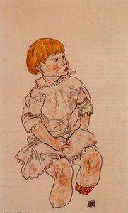 Seated Child - Anton Prschka, Jr — Egon Schiele, Expressionist Painting