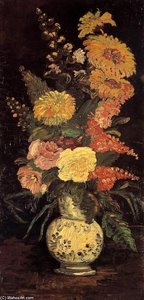 Vase With Asters, Salvia And Other Flowers — Vincent Willem Van Gogh