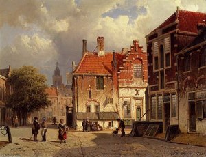 Figures In A Dutch Town Square — Willem Koekkoek