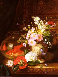 Still Life With Camellias - Primroses And Lily Of The Valley ....n By A Goldfish Bowl — John Wainwright