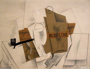 Pipe, Verre Et Bouteille De Rhum — Pablo Picasso, Synthetic Cubism
