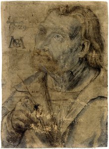 John The Apostle (half Length Portrait Of A Man With A Pinfeather Looking Up) — Matthias Grünewald
