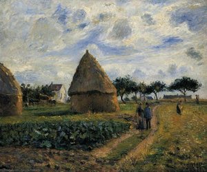 Peasants And Hay Stacks. — Camille Pissarro