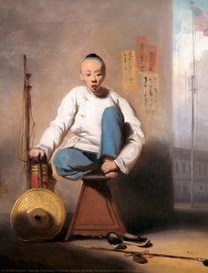Chinese Barber Outside The American Factory In Canton