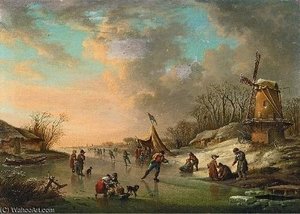 Landscape With Canal And Skaters