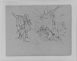 Man Gesturing, Composition Study, Woman Petting Dog — Thomas Sully