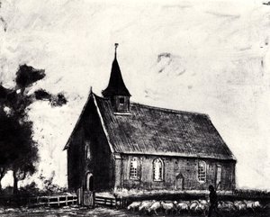 Shepherd With Flock Near A Little Church At Zweeloo — Vincent Willem Van Gogh