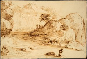 Landscape With A Waterfall — Guercino, Baroque