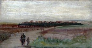 Landscape With Figures Approaching A Village — Caroline Emily Gray Hill