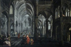 Interior of a Cathedral with Christ and the Four Apostles