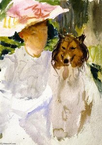 Woman With Collie — John Singer Sargent, Impressionistic Watercolor