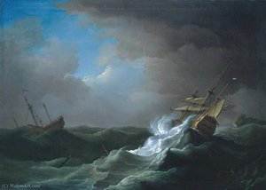 Ships In Distress In A Storm — Peter Monamy