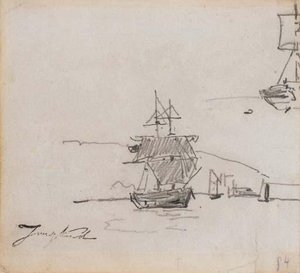 Un Bateau Deux Mats Dans Une Rade, Étude Subsidiaire De Bateau — Johan Barthold Jongkind