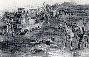 Kickover Of The Morning Coffee Pot, (painting) — Charles Marion Russell