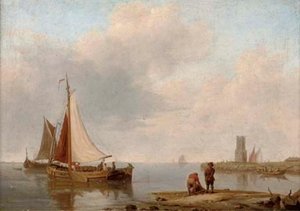 Barges In A Calm Off The Dutch Coast — Johannes Hermann Barend Koekkoek