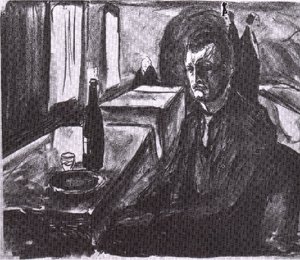 Self-portrait With Bottle Of Wine — Edvard Munch