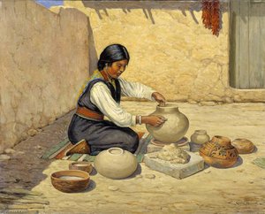 Hopi Woman Making Pottery — Carl Moon