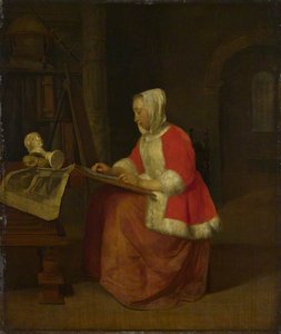 A Young Woman Seated Drawing — Gabriel Metsu