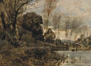 A White Castle Seen From A Lake-side — Henri-joseph Harpignies
