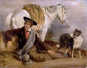 Man Reclining Accompanied By A Horse And A Dog — Richard Ansdell
