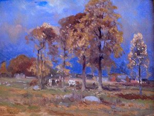Cows In Autumn Landscape, (painting) — Mathias Joseph Alten, Impressionism