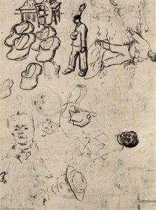 Sheet With Figures At A Table, A Sower, Clogs, Etc — Vincent Willem Van Gogh