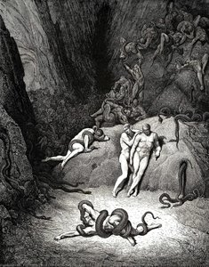 The Inferno, Canto 25, lines 59-61. The other two Look’d on exclaiming. “Ah, how dost thou change, Agnello!”