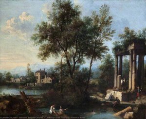 Landscape With Figures By Classical Ruins — Giovanni Battista Cimaroli