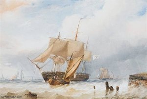 A Prussian Merchantman Coming To Anchor Off The Low Countries
