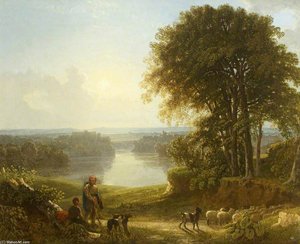 A View Of Richmond With Two Shepherds And Sheep On A Road — George Barret The Elder