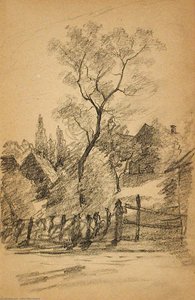 Landscape With Houses And Fence — John Ottis Adams, Impressionism
