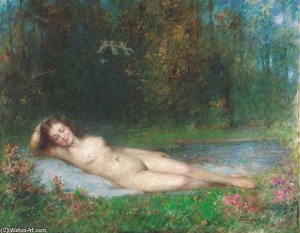 A Nymph Lying In A Wooded River Landscape