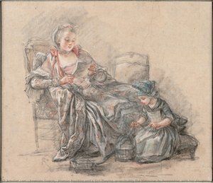 Woman Reading And A Girl Playing (presumably The Marquise De Pompadour With Her Daughter Alexandrine), 1748 — François Guérin