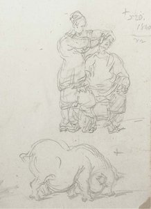 A Chinese Barber At Work And A Study Of A Pig — George Chinnery