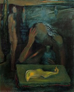Seated Figure Contemplating A 'great Tapeworm Masturbator' — Salvador Dalí, Surrealism