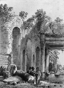 Inundated Ruins With Soldiers In The Foreground; And A Chapel In Roman Ruins