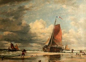 On The Shore At Scheveling – Low Water — Edward William Cooke