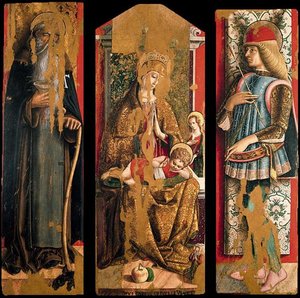 Madonna Col Bambino, S. Lucia E Committenti; S. Antonio Abate, S. Sebastiano — Carlo Crivelli