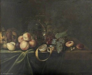 Still Life with Grapes, Peaches and a Bohemian Glass Goblet