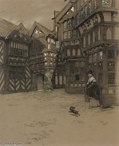 A Servant And Her Dogs Waiting Outside Moreton Old Hall, Cheshire — Beatrice Parsons