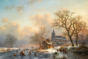 A Winter Landscape With Skaters On A Frozen River — Frederick Marianus Kruseman
