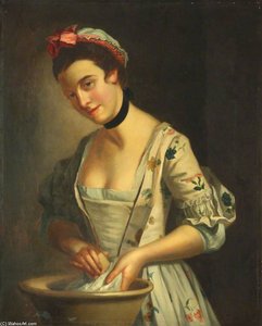 Lady's Maid Soaping Linen - — Henry Robert Morland