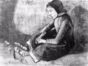 Girl With Black Cap Sitting On The Ground — Vincent Willem Van Gogh, Post-impressionism
