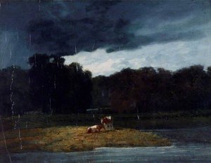 Landscape A Wood And Cattle Under A Stormy Sky — Sir Augustus Wall Callcott