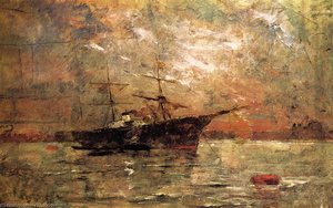 Steamer At Anchor, Twilight, Venice — Frank Duveneck, Impressionism
