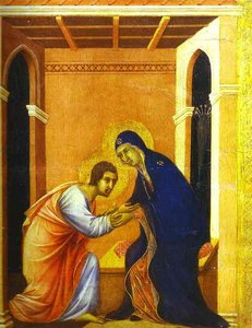 Maestó (front, Crowning Panels, Detail Of), Parting From St. John — Duccio Di Buoninsegna, International Gothic Style