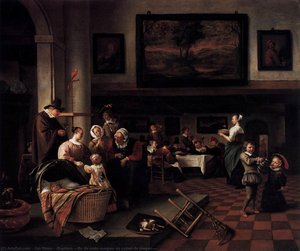 'baptism (''so De Oude Songen, So Pypen De Jongen'')' — Jan Havickszoon Steen, Baroque