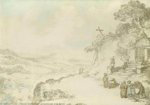 A Landscape With Monks — Thomas Rowlandson