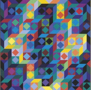 Hommage À L'héxagone Et Composition Jaune, Bleu Et Verte — Victor Vasarely, Op Art