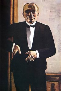 Self-portrait In Front Of Red Curtain — Max Beckmann